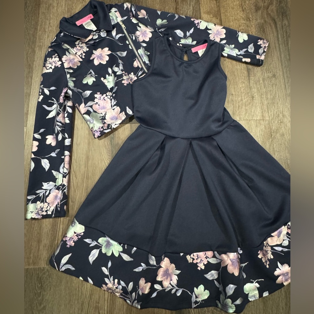 2 Hip girls dress set sz 10 navy and metallic